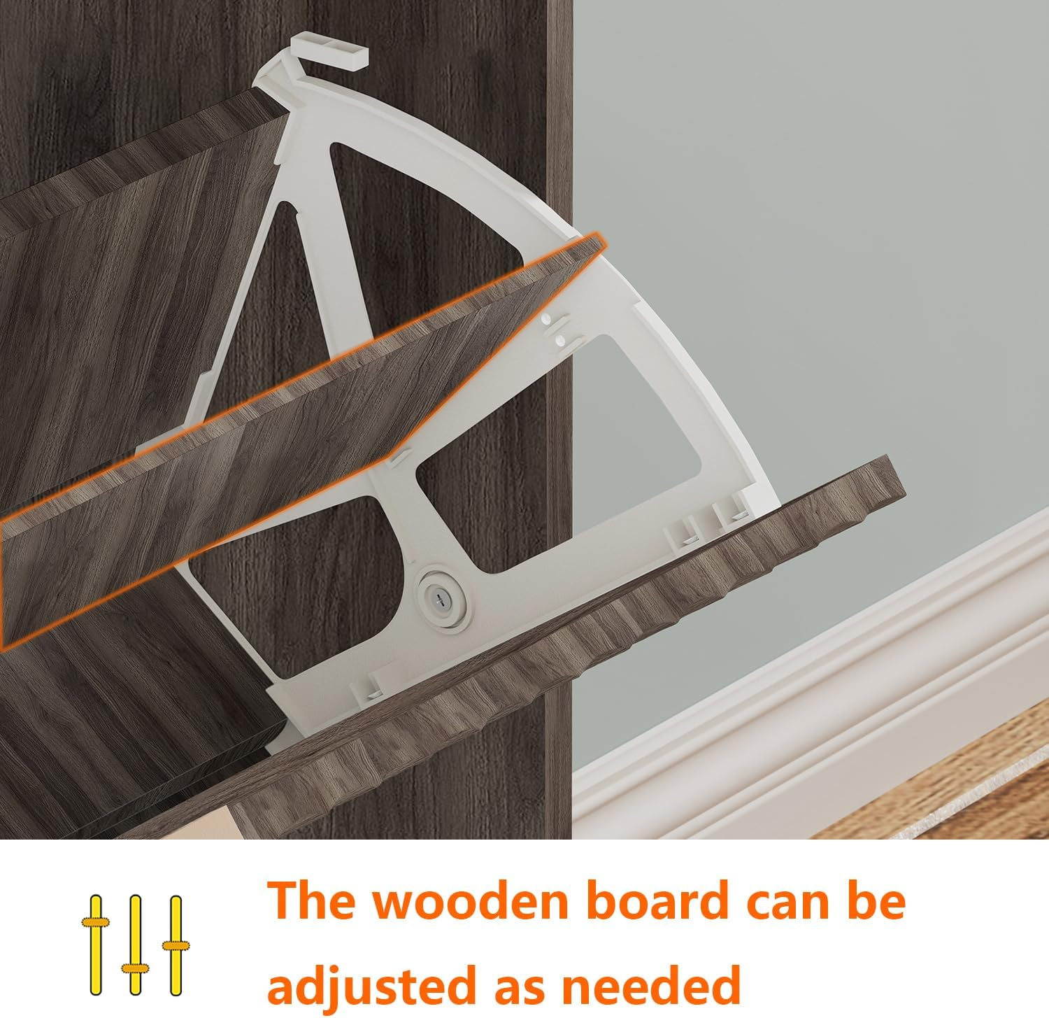 Adjustable wooden board inside a shoe cabinet drawer