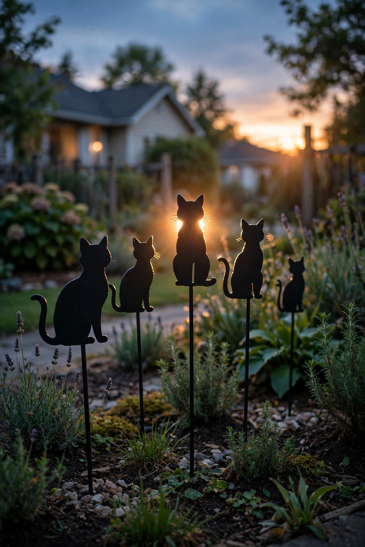 Black cat silhouette stakes Halloween yard decor